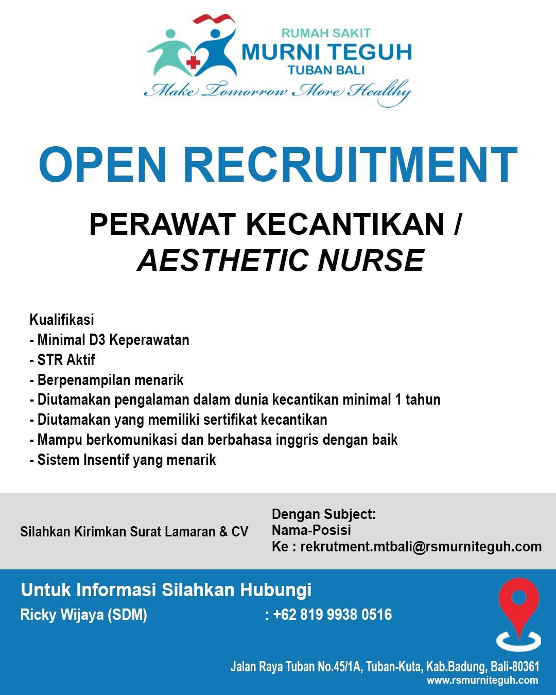 Open Recruitment Perawat Kecantikan/ Aesthetic Nurse